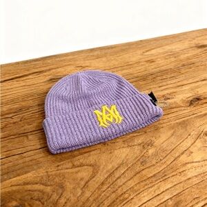 AMIRI Purple Beanie with Yellow Logo
